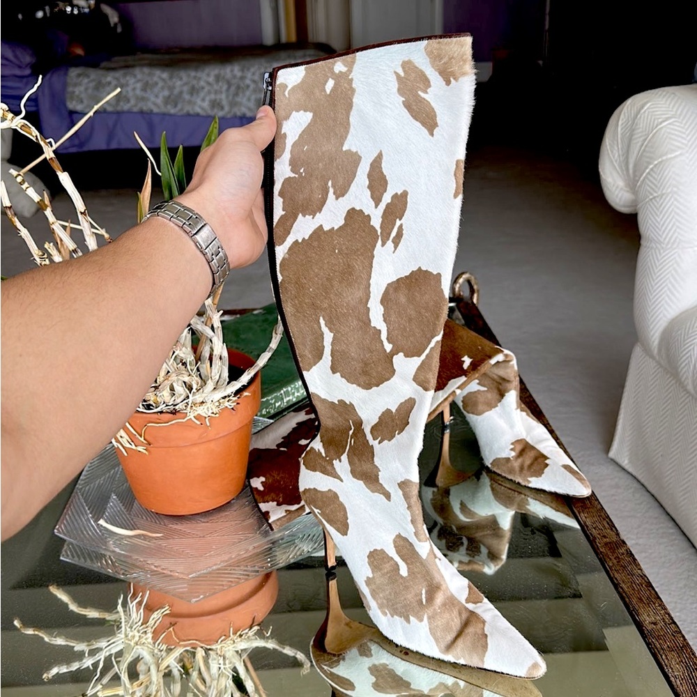Manolo Blahnik Cow Print Fur Boots